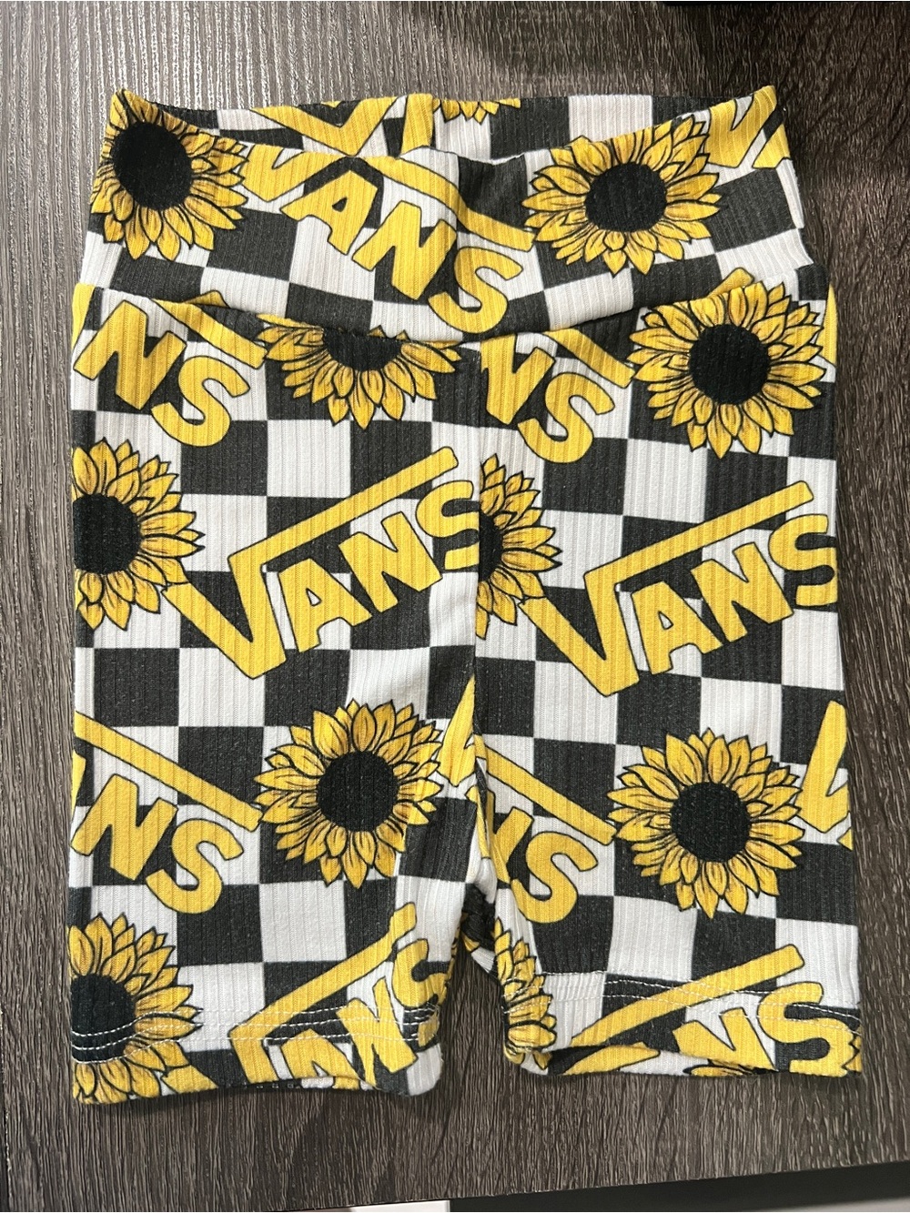 Vans Black, White & Yellow Sunflower Checkerboard Kids Shorts